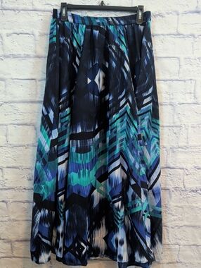 Spense Navy & Aqua Maxi Skirt w/ Abstract Print - Size Medium